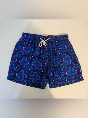 Peninsula Men's Blue Patterned Swim Trunks Drawstring 4.5” Inseam Sz Medium